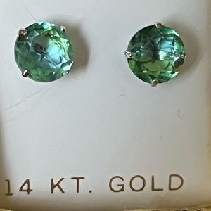 Solid 14k White Gold Genuine Green Flourite Stud Earrings